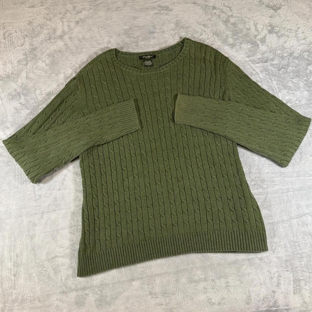 Y2K Vintage Eddie Bauer 3D Cable Knit Sweater | Olive Green | Large